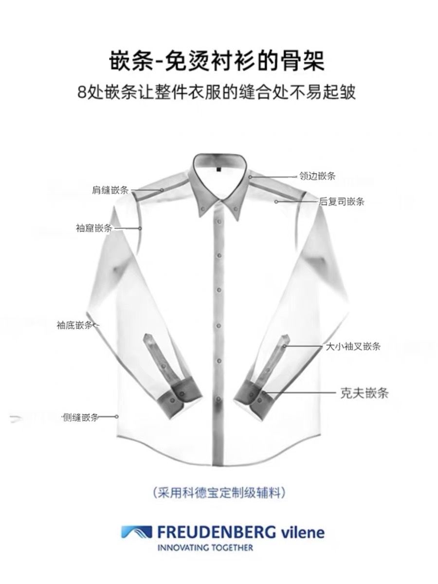樓高素衣進口100雙股牛津紡純棉DP免熨燙抗皺商務長尖領高檔白襯衫