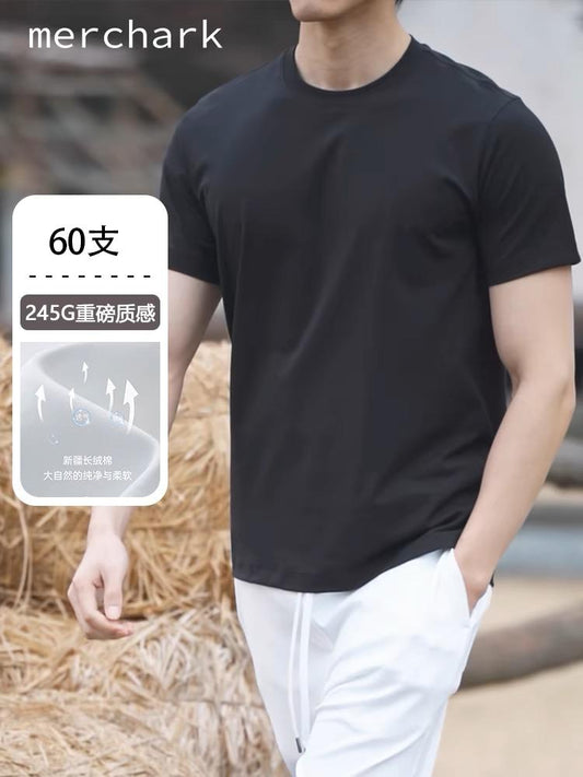 Cleanfit樓高素衣重磅Lafer進口液氨新疆長絨棉圓領百搭短袖T恤男