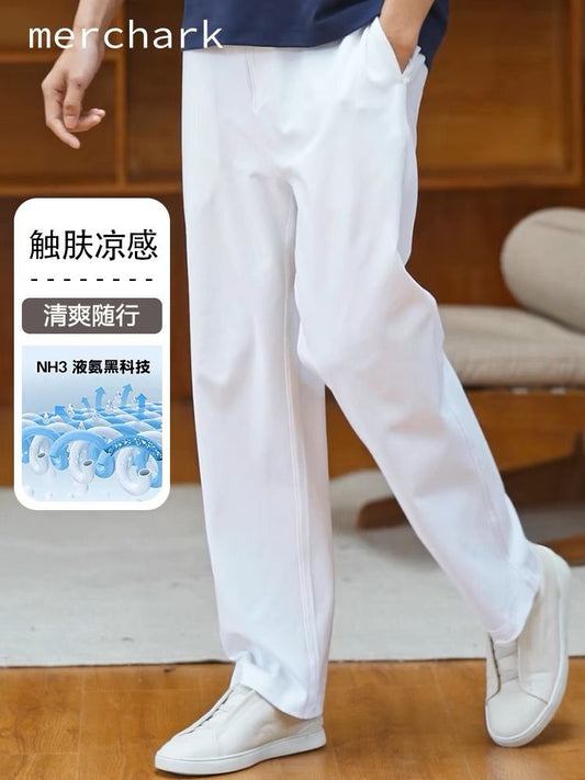 樓高素衣60支LAFER液氨春夏運動休閒高腰直筒衛褲運動抽繩褲男