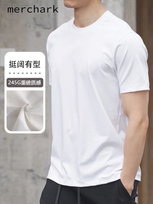 樓高素衣重磅245G液氨新疆長絨棉親膚冰涼清爽2024新款短袖T恤男