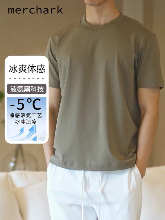 樓高素衣液氨新疆長絨棉2024夏新款冰爽體感品質圓領T恤短袖男女